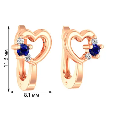 Дитячі золоті сережки «Серденька» з синіми фіанітами (арт. 110498с)