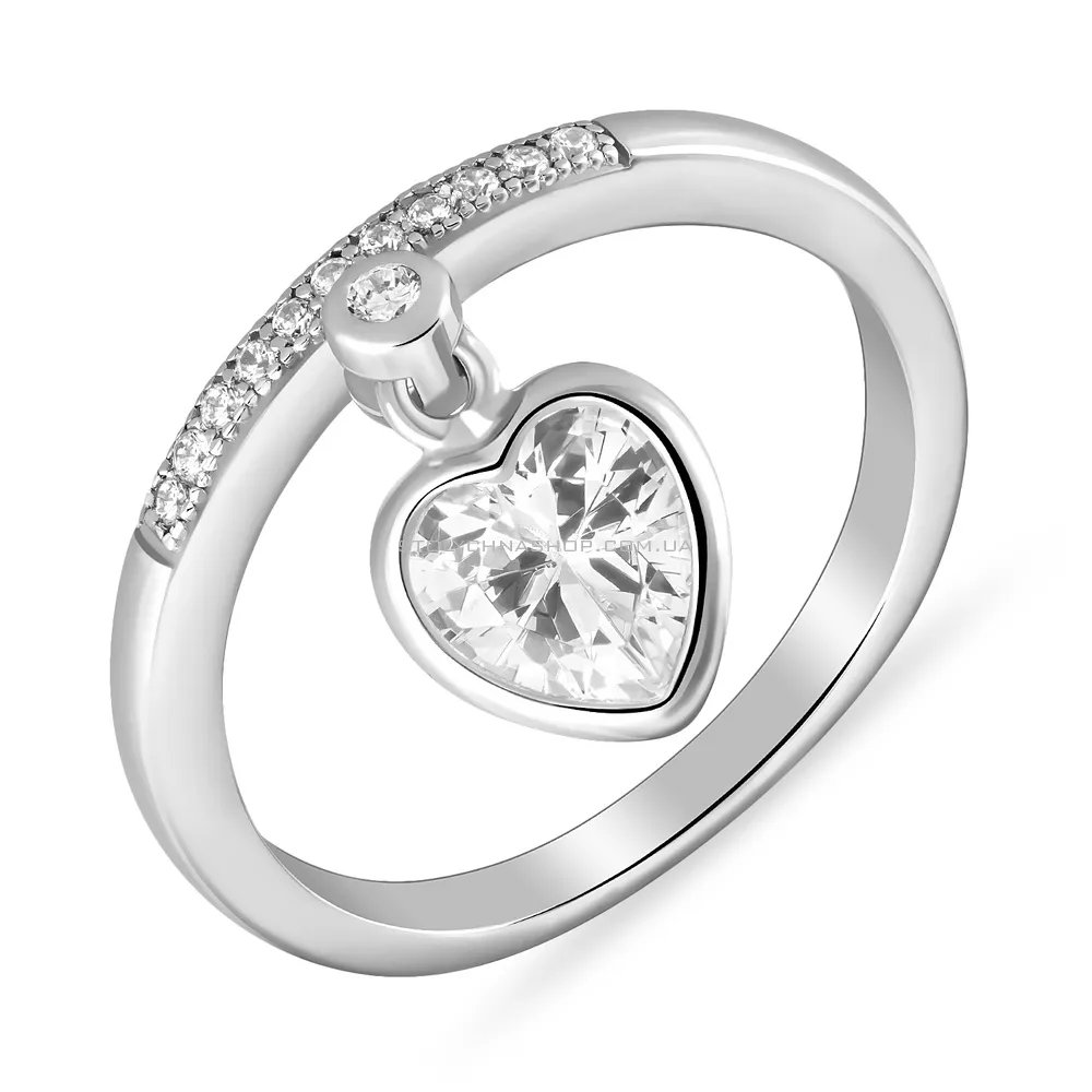 Кольцо «Сердце» из серебра с подвеской и фианитами (арт. 7501/4838)