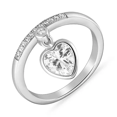 Кольцо «Сердце» из серебра с подвеской и фианитами (арт. 7501/4838)