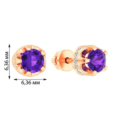 Золоті сережки-пусети з аметистом і фіанітами (арт. 111090Па)
