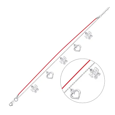 Браслет з червоною ниткою і срібними вставками (арт. 7309/4686р)