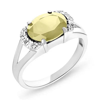 Золотое кольцо с кварцем и фианитами  (арт. 140471Пбквж)