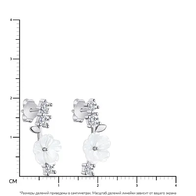 Пусеты из серебра с керамическим цветком и с фианитами  (арт. 7518/6156кмб)