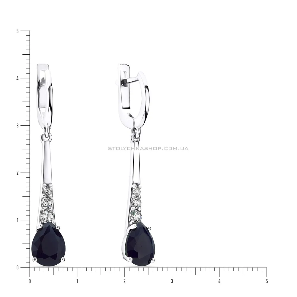 Серебряные серьги подвески с сапфиром (арт. 7002/2908/9С) - 2 - цена
