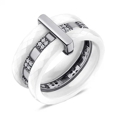 Серебряное кольцо с керамикой и алмазной гранью  (арт. 7501/1629б030а)