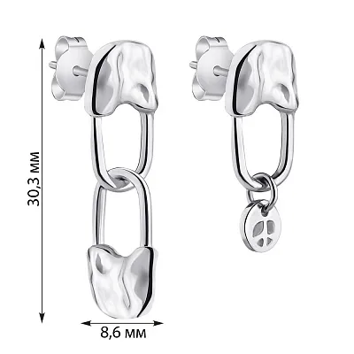 Асиметричні сережки-пусети срібні без каміння  (арт. 7518/6138)