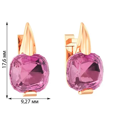 Сережки з золота з рожевим кварцом  (арт. 110258ПрГ)