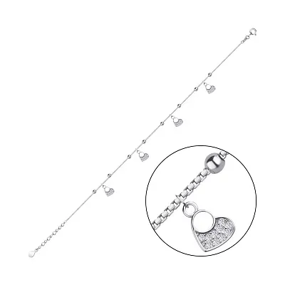 Срібний браслет на ногу з сердечками (арт. 7509/2516)