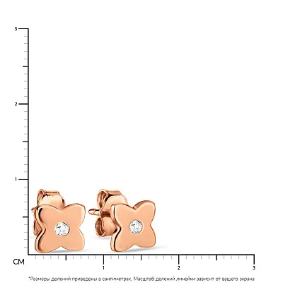 Сережки-пусети з червоного золота з фіанітами (арт. 108303)