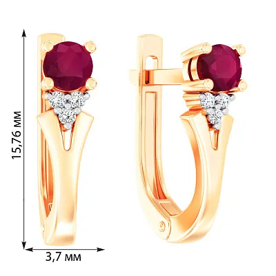 Золоті сережки з рубіном і діамантами (арт. С011063р)