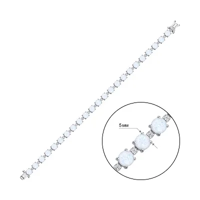 Серебряный браслет с белым опалом и фианитами (арт. 7509/4010Поб)