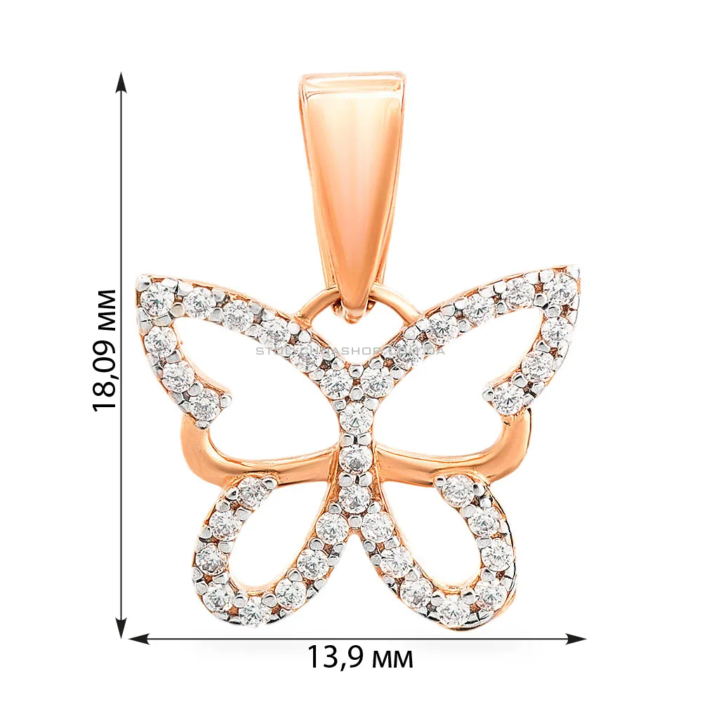 Золотая подвеска «Бабочка» с фианитами (арт. 440423) - 2 - цена
