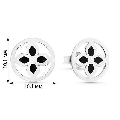 Сережки-пусети з білого золота з емаллю (арт. 1091290беч)