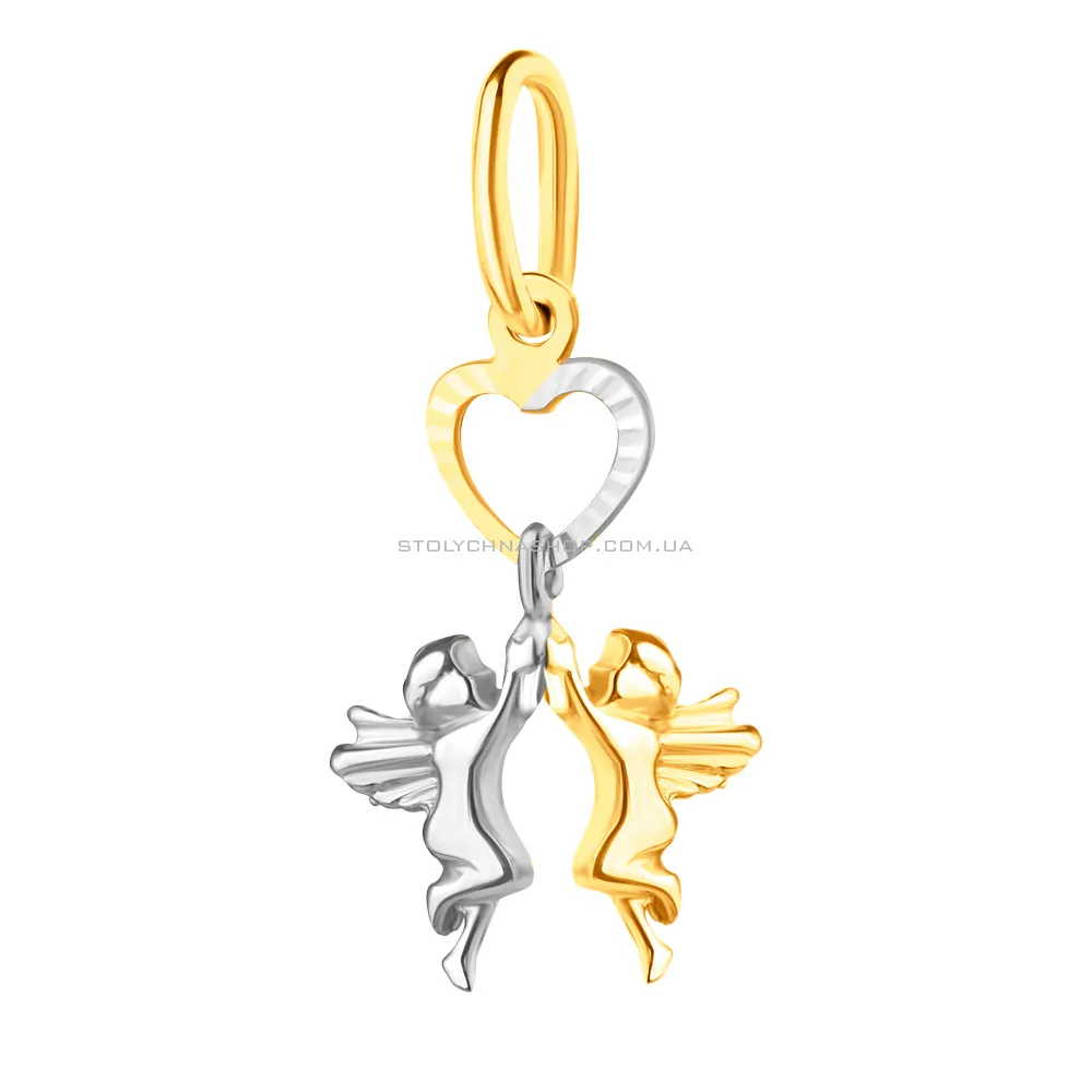 Золотая подвеска «Ангелы» в желтом и белом цвете металла  (арт. 420719ж)