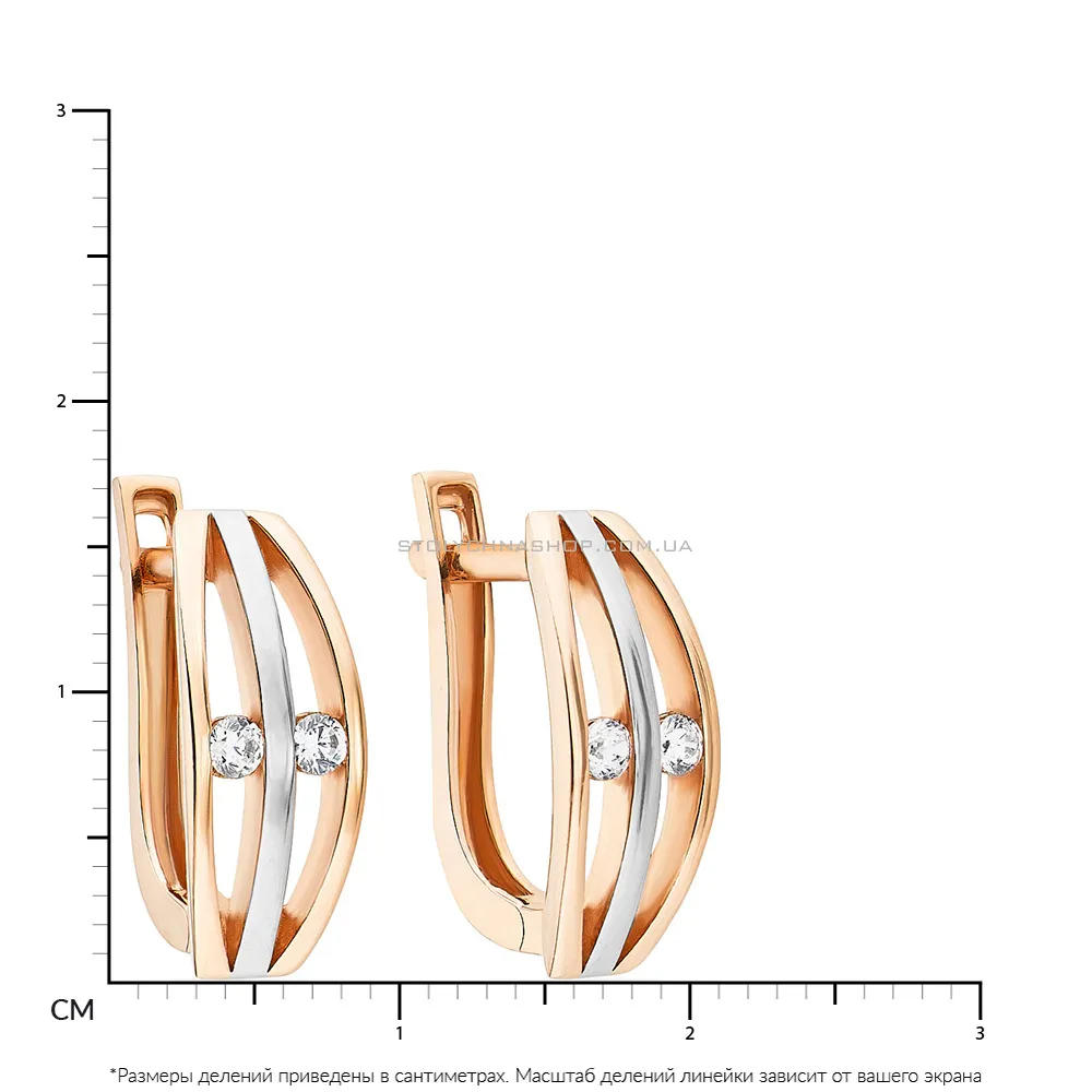 Золоті сережки в комбінованому кольорі металу (арт. 107650кб) - 2 - цена