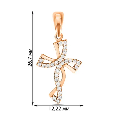 Хрестик з фіанітами з червоного золота (арт. 421589)