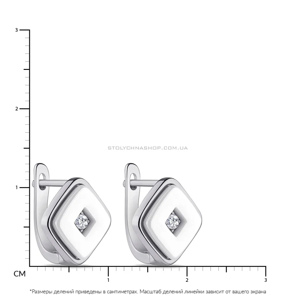 Сережки зі срібла і кераміки "Ромб" з фіанітом  (арт. 7502/2629б083)