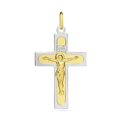 Крестик из желтого и белого золота с распятием (арт. 521126нжби)