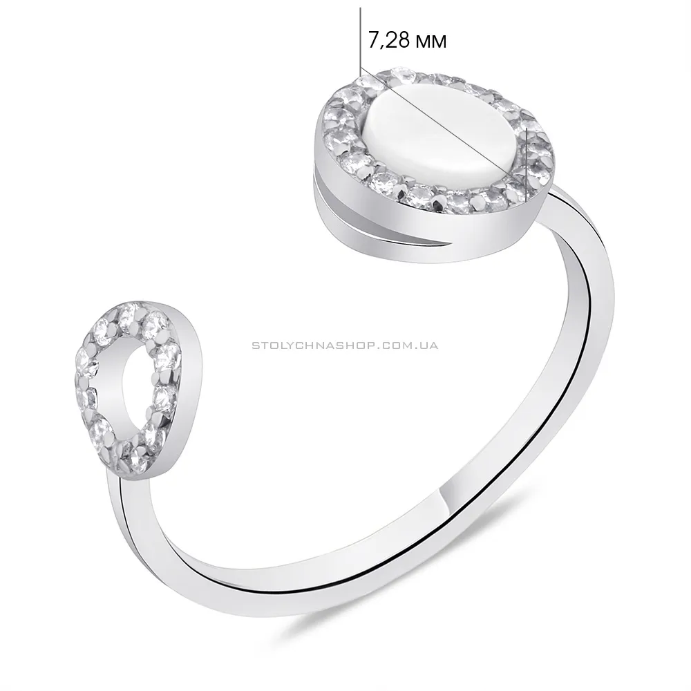 Серебряное кольцо с перламутром и фианитами (арт. 7501/К2ПФ/1300-14,5) - 2 - цена