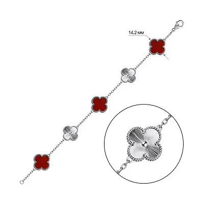 Серебряный браслет Клевер с сердоликом (арт. 7509/4449/15Срдк)