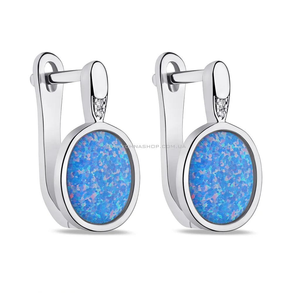 Срібні сережки з синім опалом і фіанітами  (арт. 7502/9011Пос) - цена