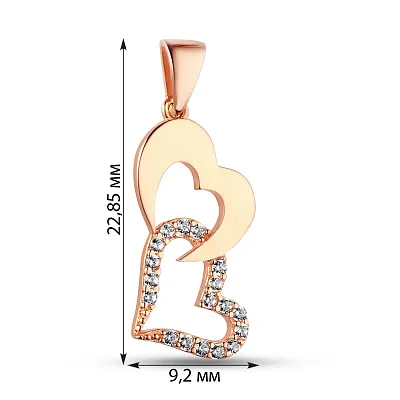 Золота підвіска «Два серця» з фіанітами (арт. 423903)