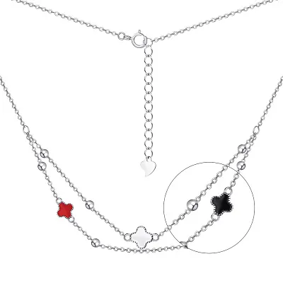 Срібне кольє Клевер з емаллю (арт. 7507/1288/7ебкч)