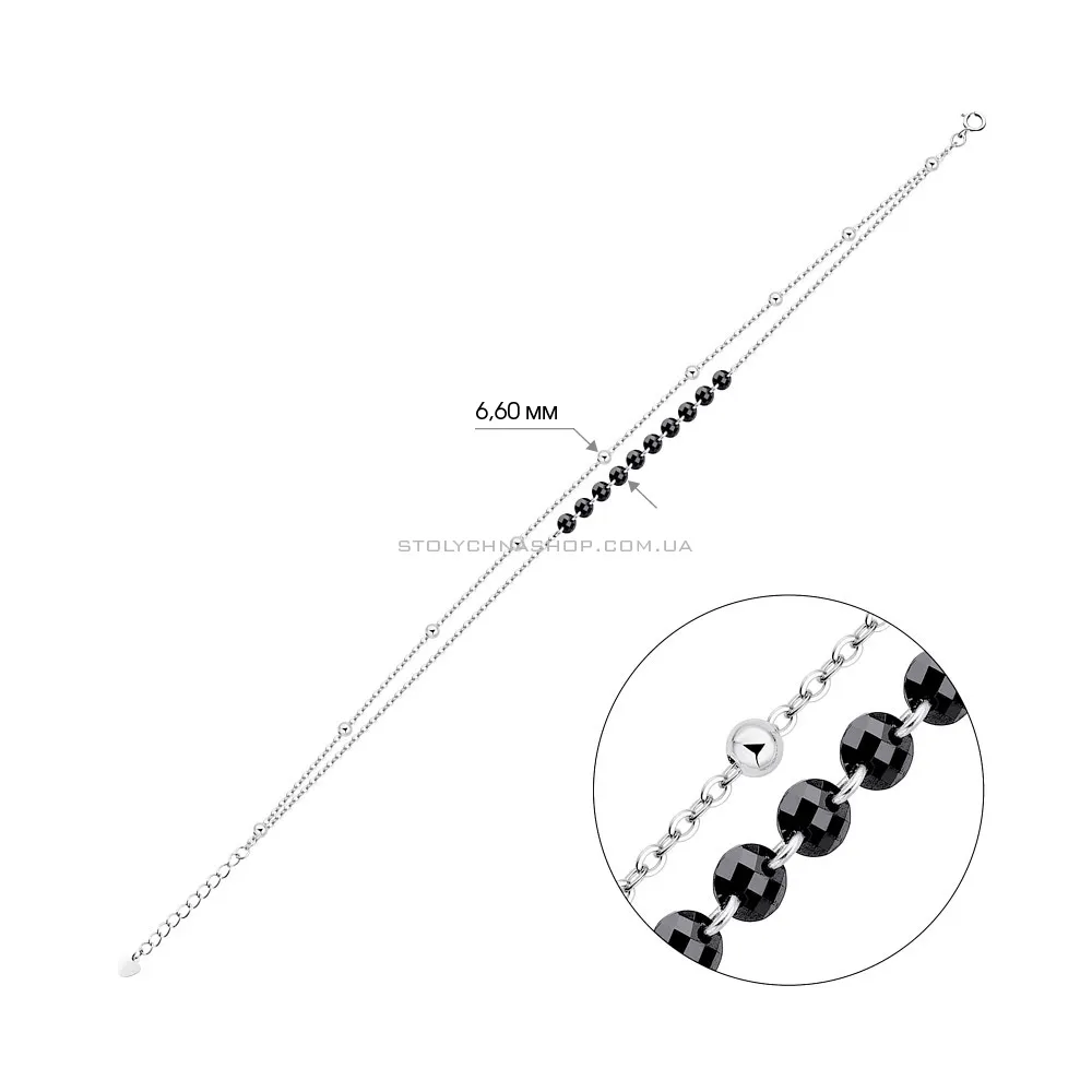 Подвійний браслет зі срібла з чорними фіанітами  (арт. 7509/3331ч)