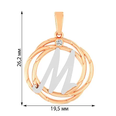 Золотой подвес &quot;Буква М&quot; с одним фианитом  (арт. 440697)