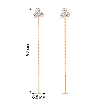 Золотые серьги протяжки с фианитами (арт. 107068)
