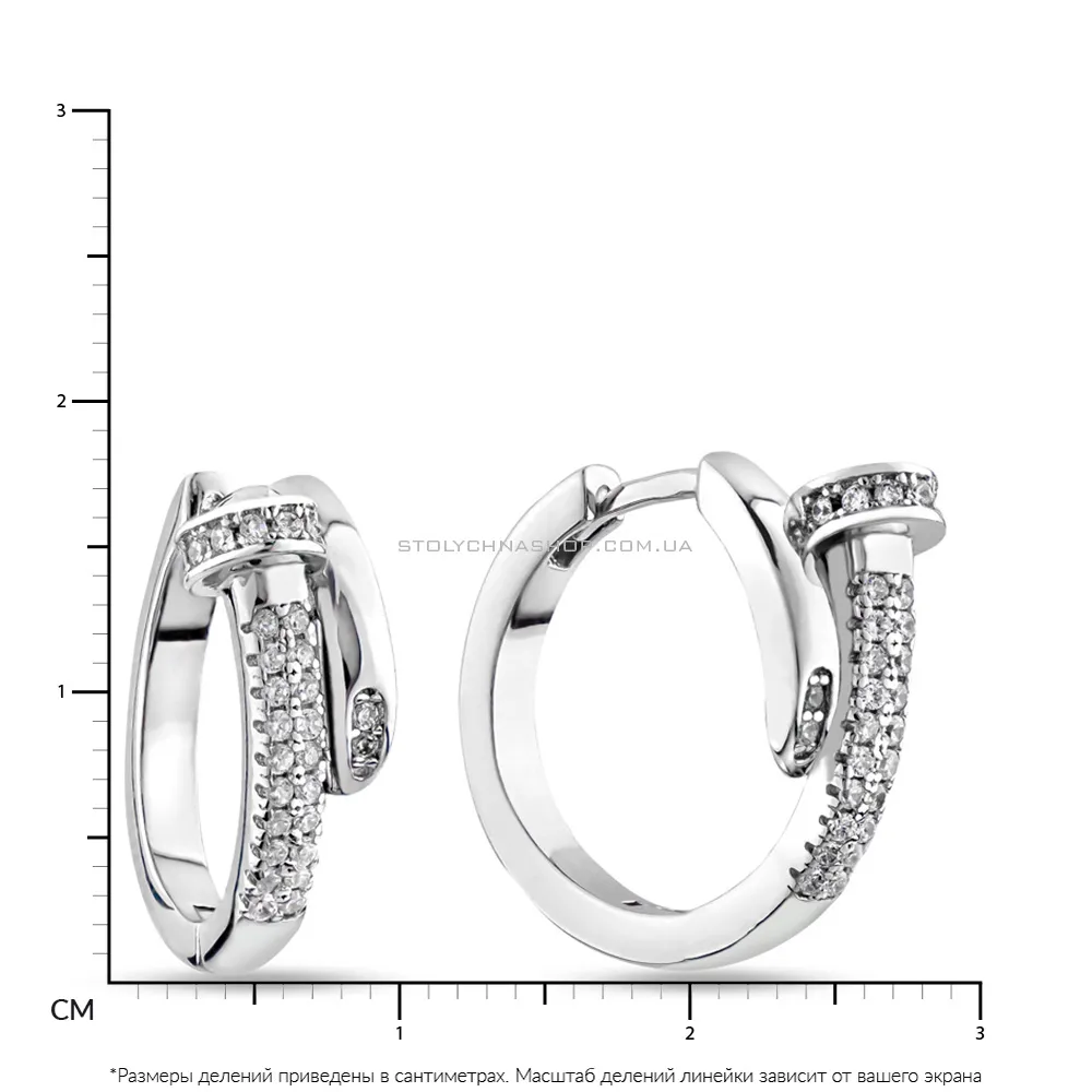 Срібні сережки-кільця у вигляді цвяха з фіанітами  (арт. 7502/4555)