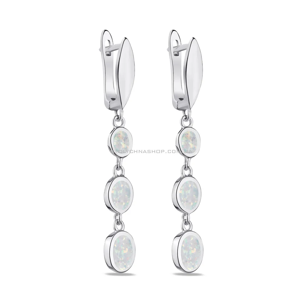 Срібні сережки-підвіски з опалом  (арт. 7502/4417Поб) - цена