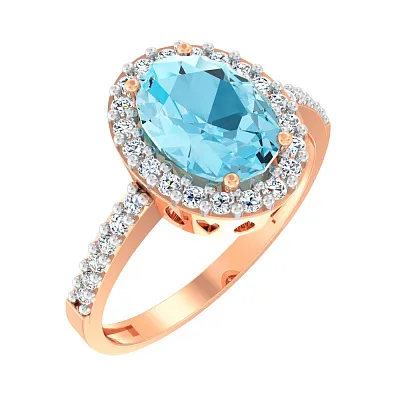 Золотое кольцо с голубым кварцем и фианитами  (арт. 140455ПсГ)