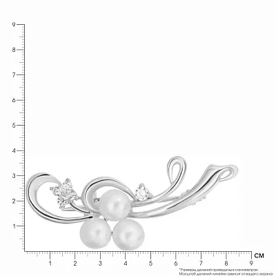 Срібна брошка з перлами і фіанітами (арт. 7505/145жб)