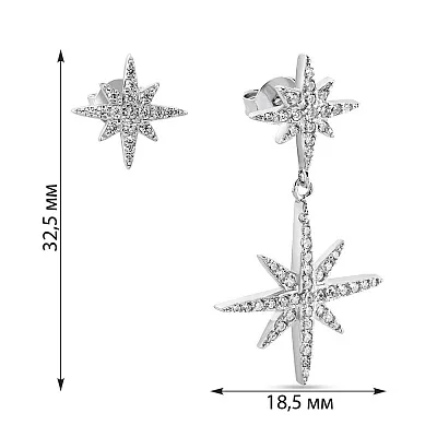 Срібні асиметричні сережки з фіанітами  (арт. 7518/5899)