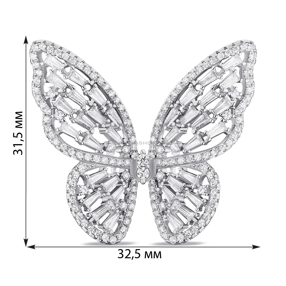 Срібна брош Метелик з фіанітами  (арт. 7505/179) - 2 - цена