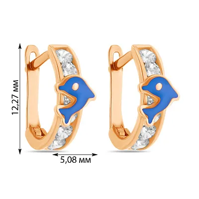 Золоті сережки для дітей «Дельфіни» з емаллю  (арт. 104213ес)