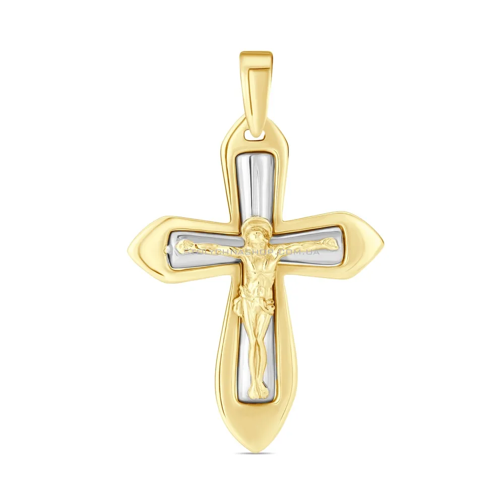 Крестик с распятием из желтого и белого золота (арт. 501378жб)