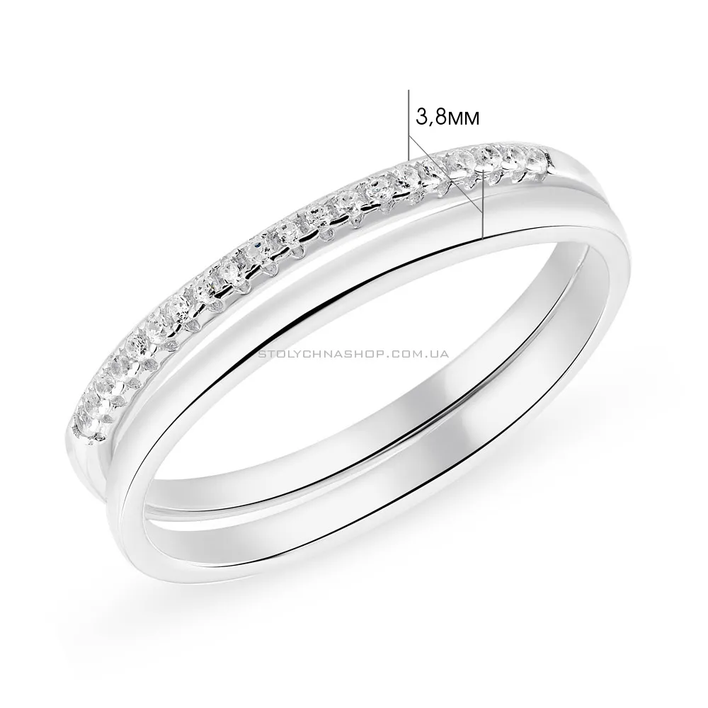 Двойное серебряное кольцо с дорожкой из фианитов  (арт. 7501/5551) - 2 - цена