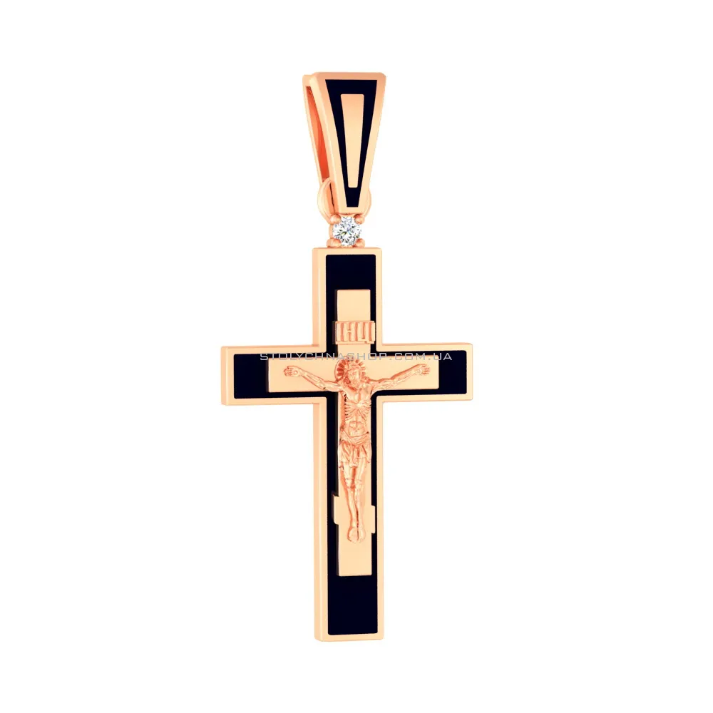 Золотой крестик с распятием и черной эмалью (арт. 501091еч)