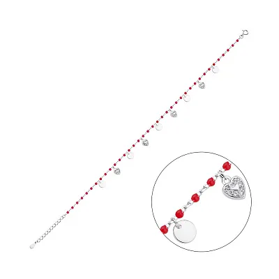 Браслет зі срібла з підвісками і червоною емаллю  (арт. 7509/3454ек)