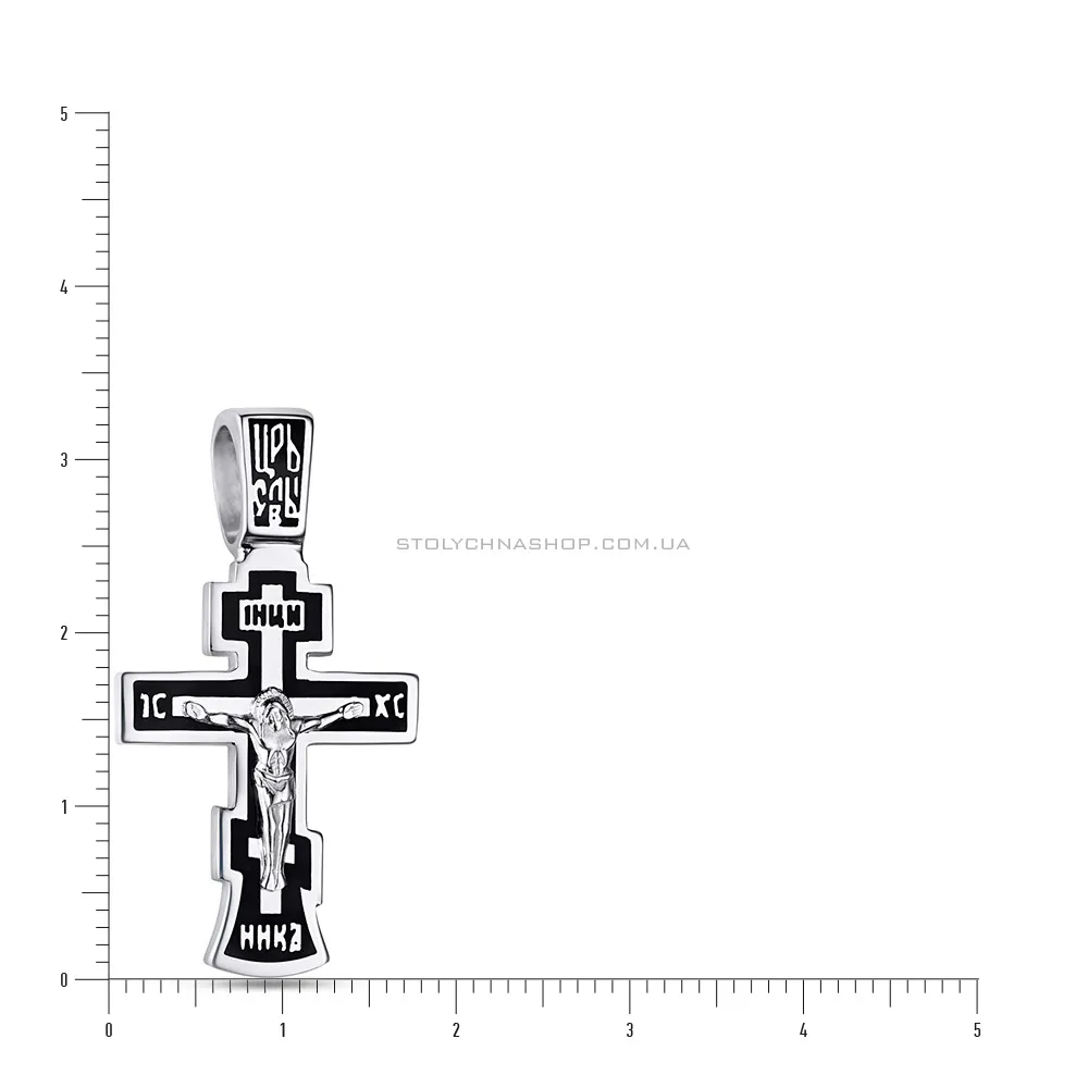 Срібний натільний хрестик з розп'яттям та емаллю (арт. 7504/333115еч)