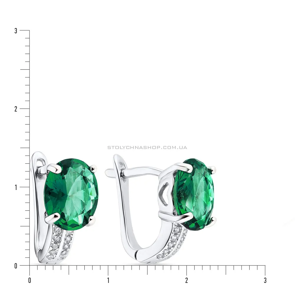 Серьги серебряные с зелеными и белыми фианитами (арт. 7502/3621цз)