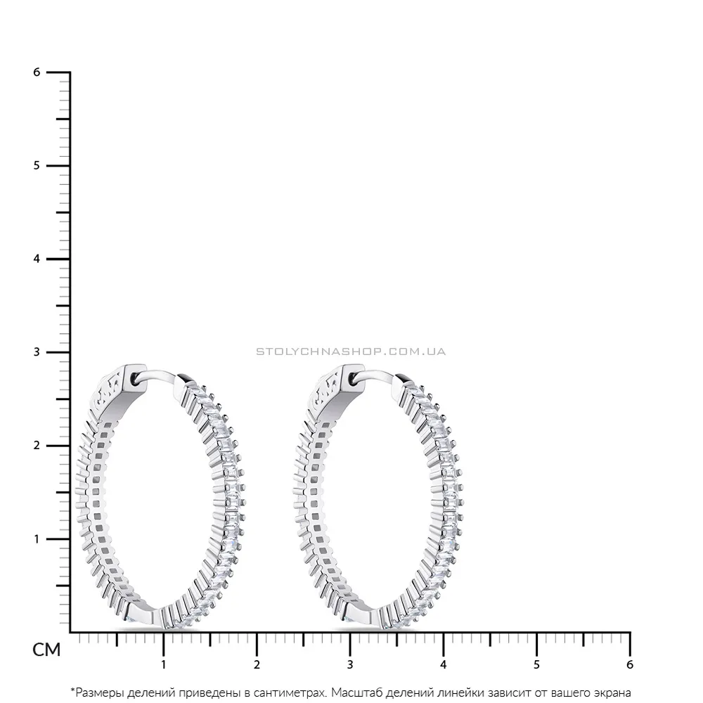 Сережки-кільця срібні з доріжками з фіанітів  (арт. 7502/4738/30) - 2 - цена