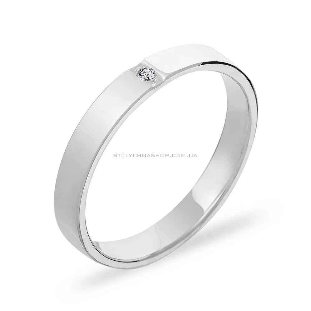 Обручальное кольцо из белого золота с бриллиантом (арт. К239182б) - цена