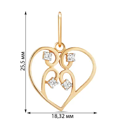 Кулон «Сердце» из красного золота с фианитами (арт. 422800)