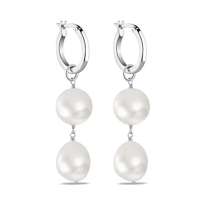 Сережки-підвіски зі срібла з барочними перлами (арт. 7502/4006жб)