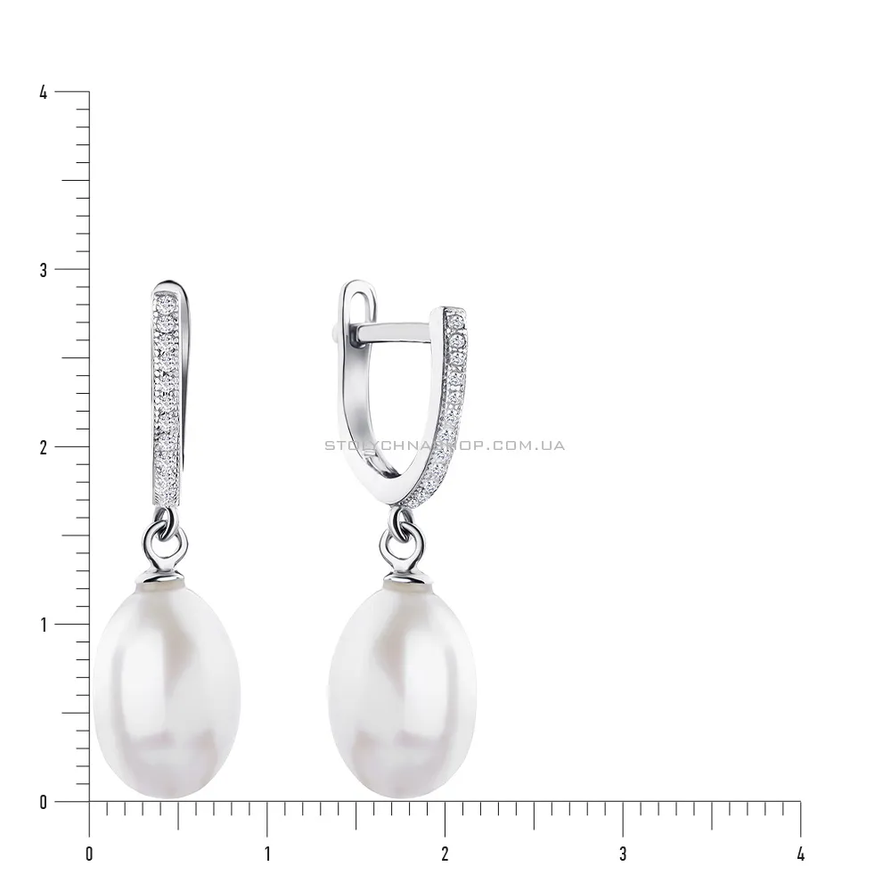 Срібні сережки з перлами і фіанітами (арт. 7502/3605жб)