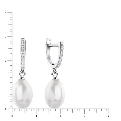 Срібні сережки з перлами і фіанітами (арт. 7502/3605жб)