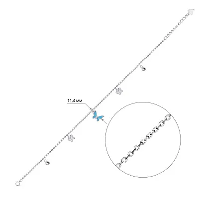 Срібний браслет на ногу «Метелики» (арт. 7509/2179нег)